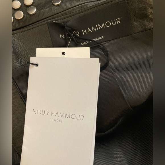 BNWT NOUR HAMMOUR Black Leather Dorset Studded Skirt, size FR40/US8 - Picture 4 of 6